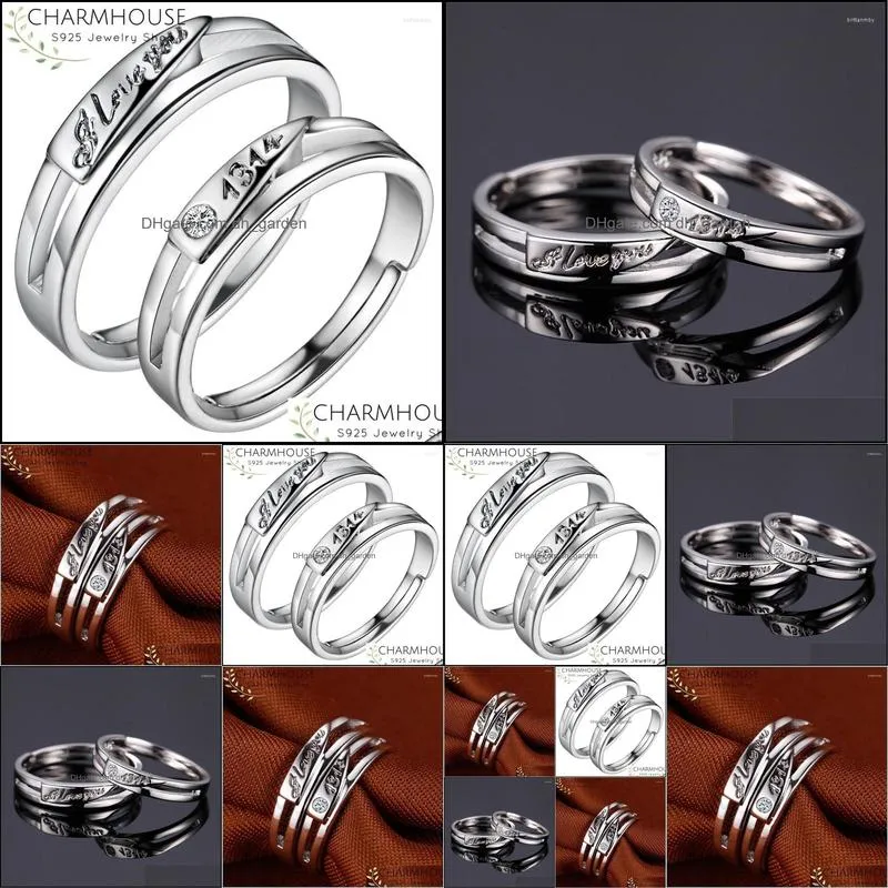 wedding rings charmhouse 1 pair pure 925 silver ring for man women 2pcs couples set adjustable i love you 1314 promise bands