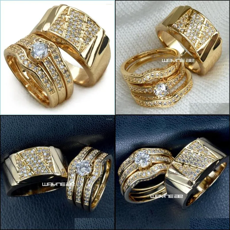 wedding rings set gold tone men women ring band r211 179 size 915 610