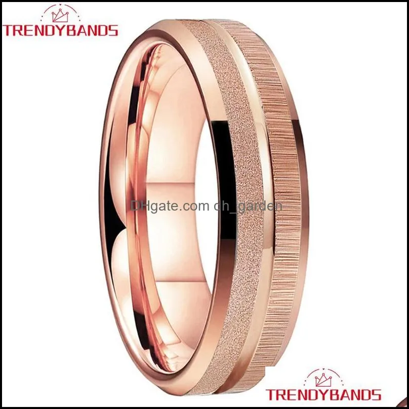 wedding rings 6mm 8mm rose gold tungsten carbide fashion ring engagement band for men women sandblasted beveled edges comfort fitwedding