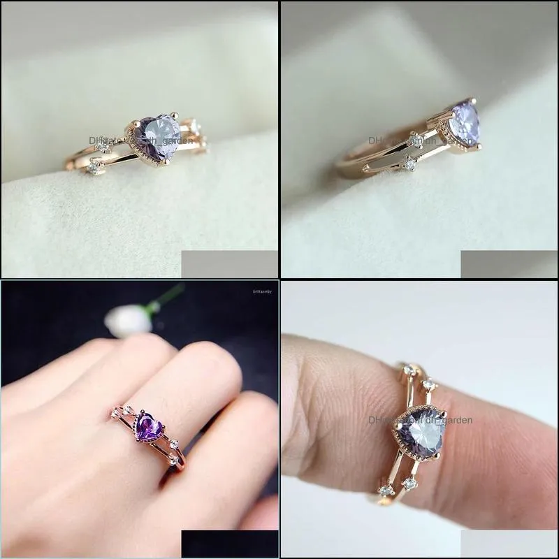 wedding rings purple heart cubic zircon for women fashion jewelry rose gold engagement female anel bague party giftwedding brit22