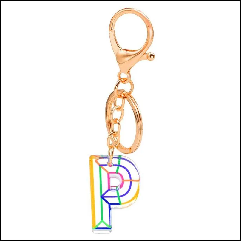 dhs women keychains 26 acrylic rainbow words handbag english letter keyring charms