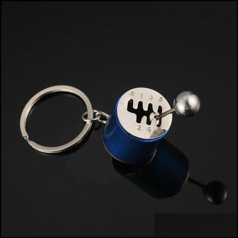 creative 6 speed gearbox gear head keychains manual transmission lever metal key ring car refitting alloy pendant keychain