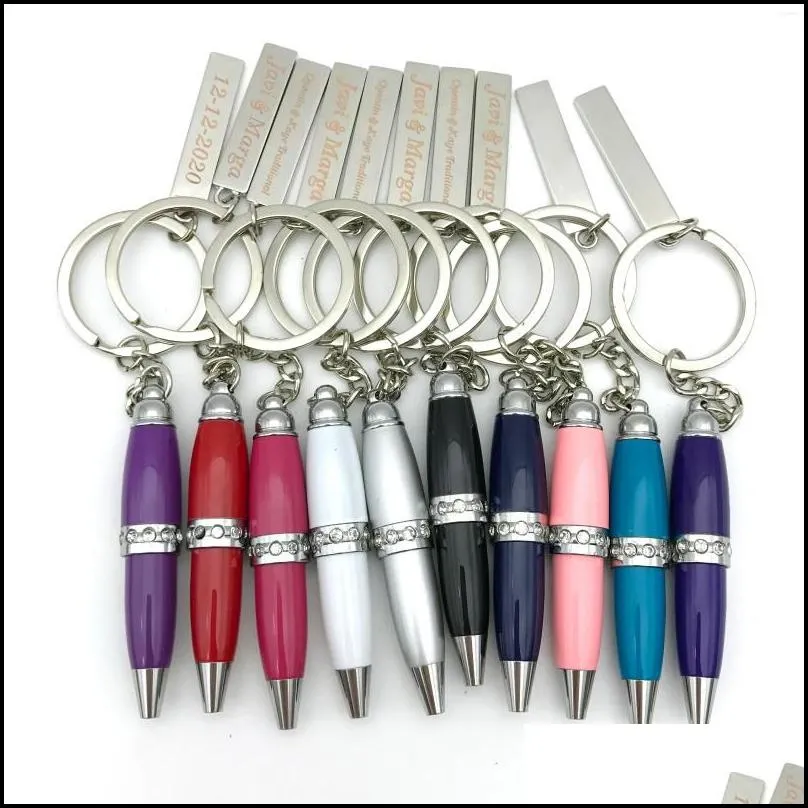 party favor 50pcs ball point pen keychain with personalized engraved metal nameplate wedding gift favors high school graduation 2022