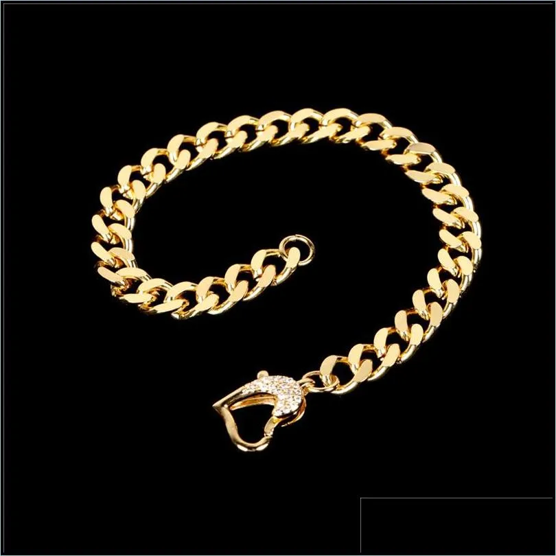 gold color punk round circle thick heart chain choker bracelet collar statement bracelets for women men party jewelry