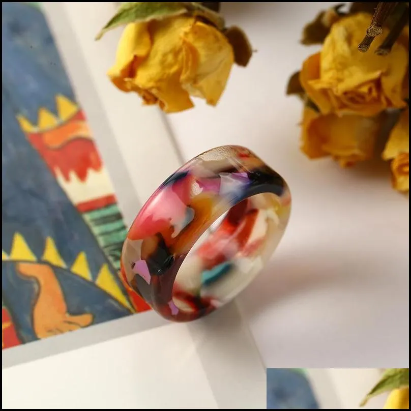 korea aesthetic colourful resin acrylic ring set for women geometric round rings girl temperament versatile jewelry