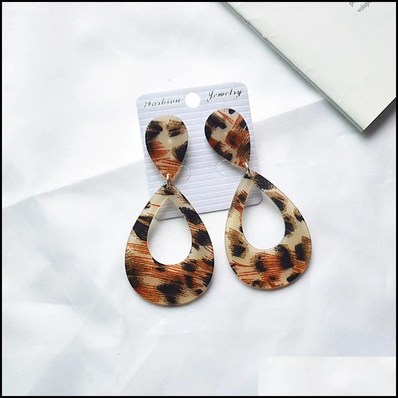 acrylic leopard hoop earrings for women statement korean geometry big dangle drop earring ladies party ear jewelry