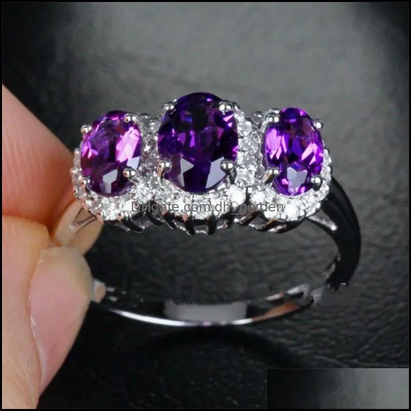 wedding rings trendy women jewelry charming purple oval heart crystal zircon stone luxury engagement party finger ring giftwedding