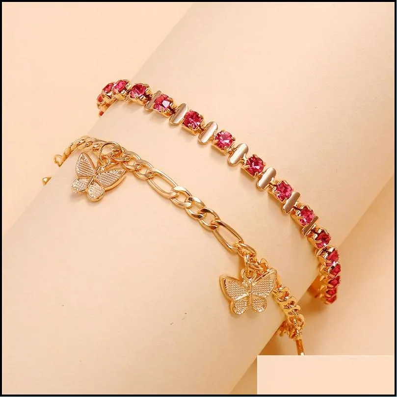 crystal anklet bracelets for women gold color butterfly multilayer female simple leg chain foot jewelry