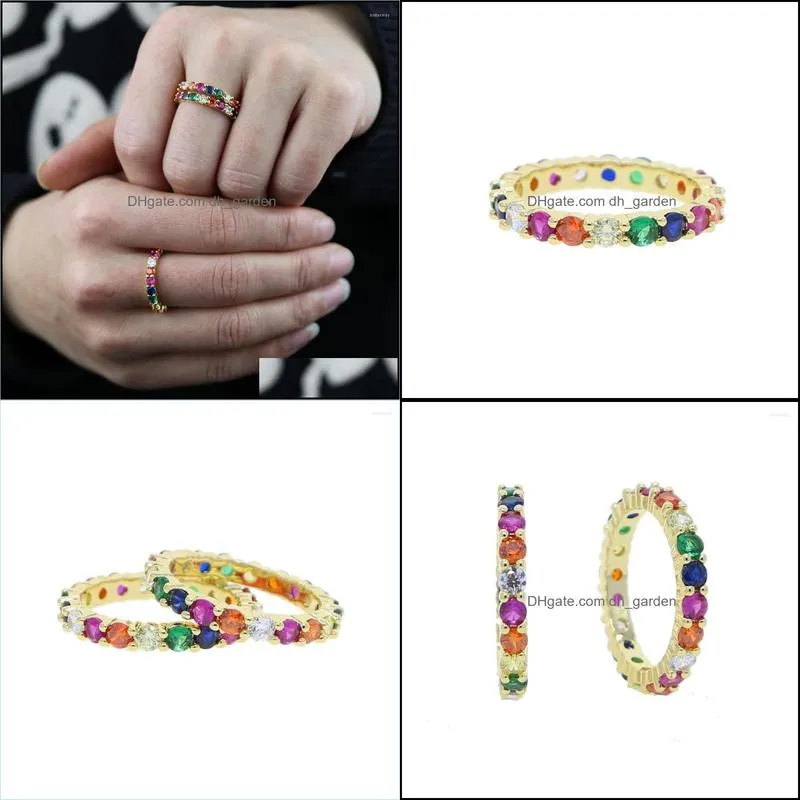 wedding rings 3mm round rainbow cz finger ring gold color 2022 summer colorful stacking engagement band for women