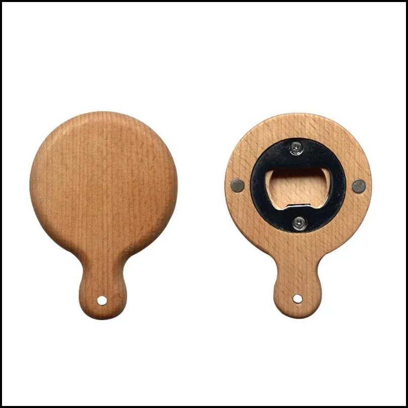 creative bamboo wooden bottle opener with handle fridge magnet home decoration corkscrew custom logo