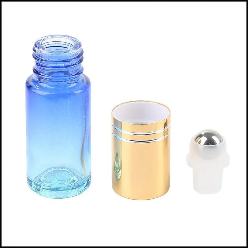 gradient color 10ml glass rollon bottles liquid essential oils bottle with stainless steel roller ball and aluminum film cap 564