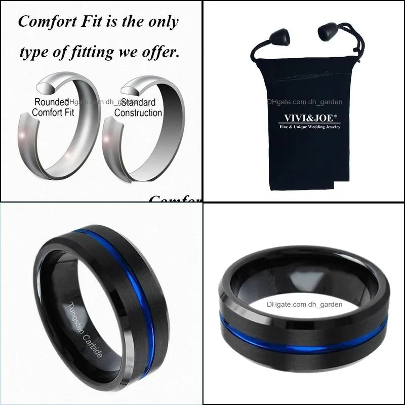 wedding rings 8mm tungsten carbide ring black brushed blue stripe fancy engagement bandswedding