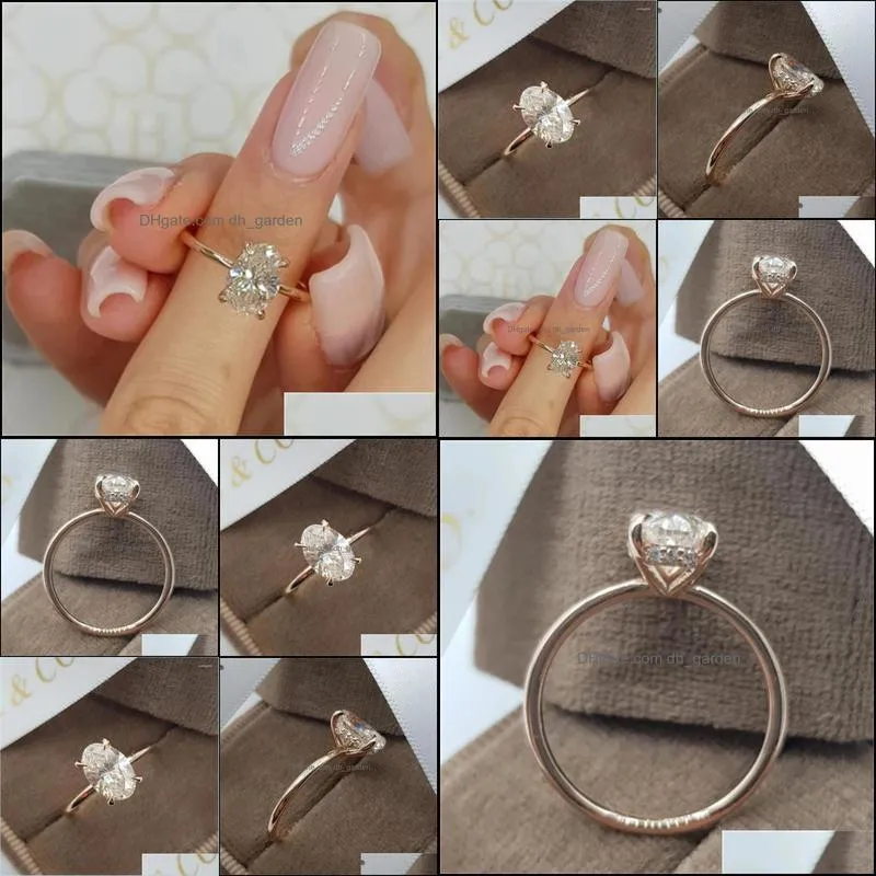 wedding rings oval cut solitaire ring rose gold hidden crystal stone for women party cool jewelry gift wholesaleweddingwedding brit22