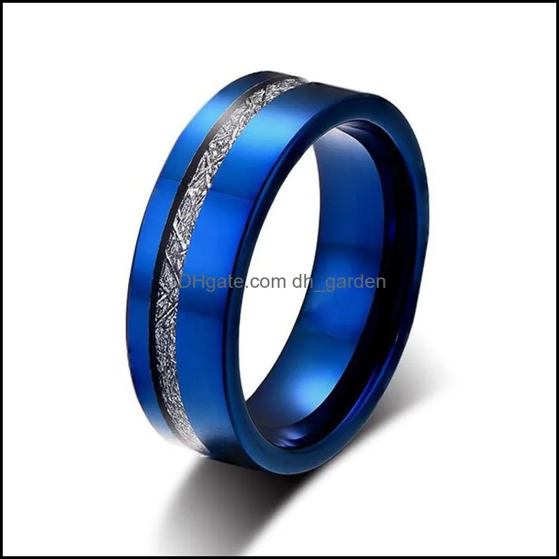 wedding rings fashion 8mm men blue tungsten ring silver color meteorites inlaid steel for band jewelry giftwedding brit22