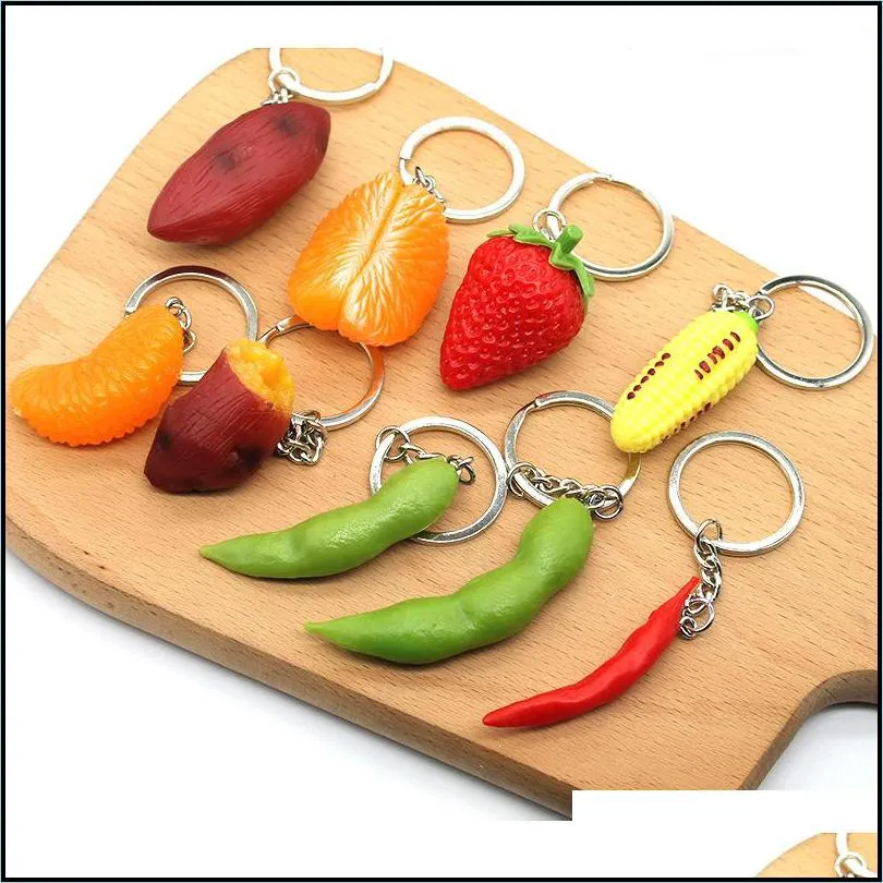 simulation vegetable keychain pendant party favor strawberry orange fruit keychains creative gifts key chain keyring