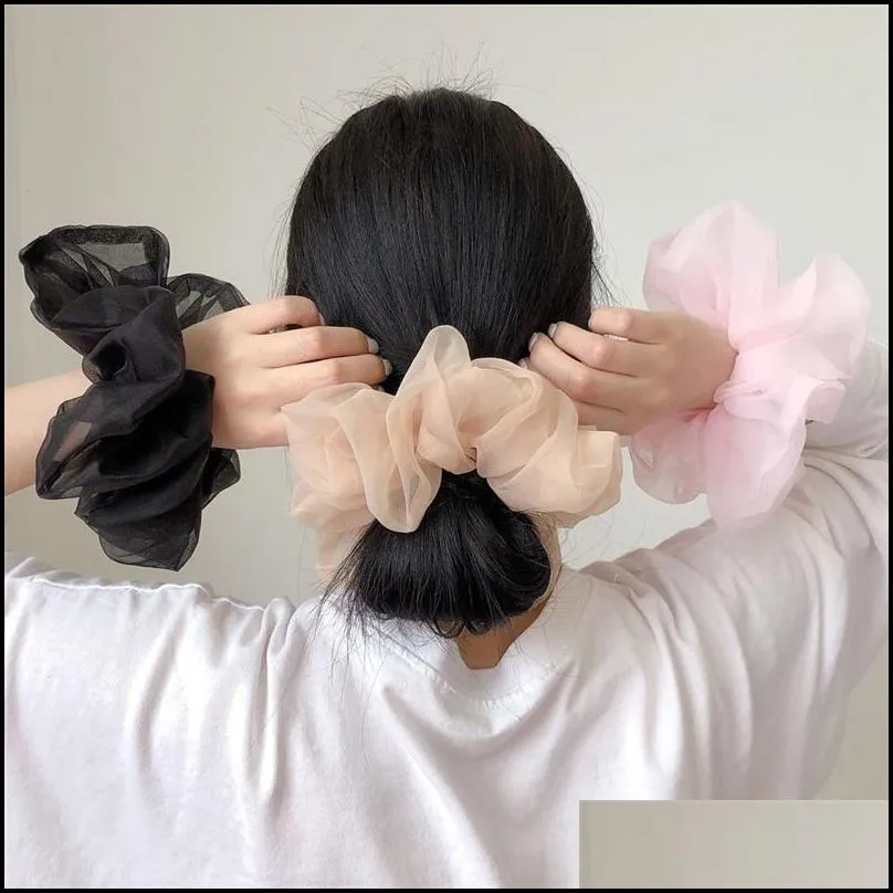 korean organza scrunchies hair rope women elastic hair bands fashion rubber band bracelet accessories for girls tie