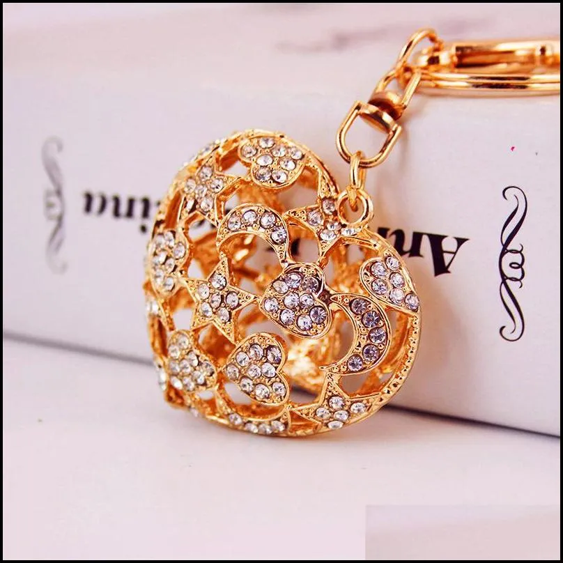 rhinestone crystal moon star heart keychain keyring for car handbag chram key holder jewelry purse charms 9 styles
