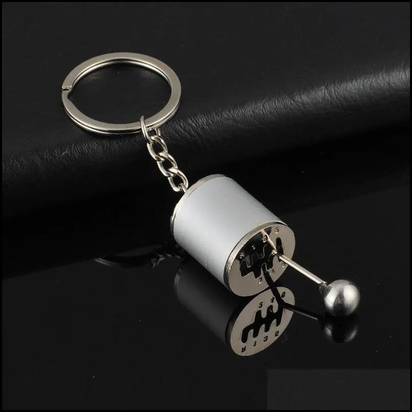 creative 6 speed gearbox gear head keychains manual transmission lever metal key ring car refitting alloy pendant keychain