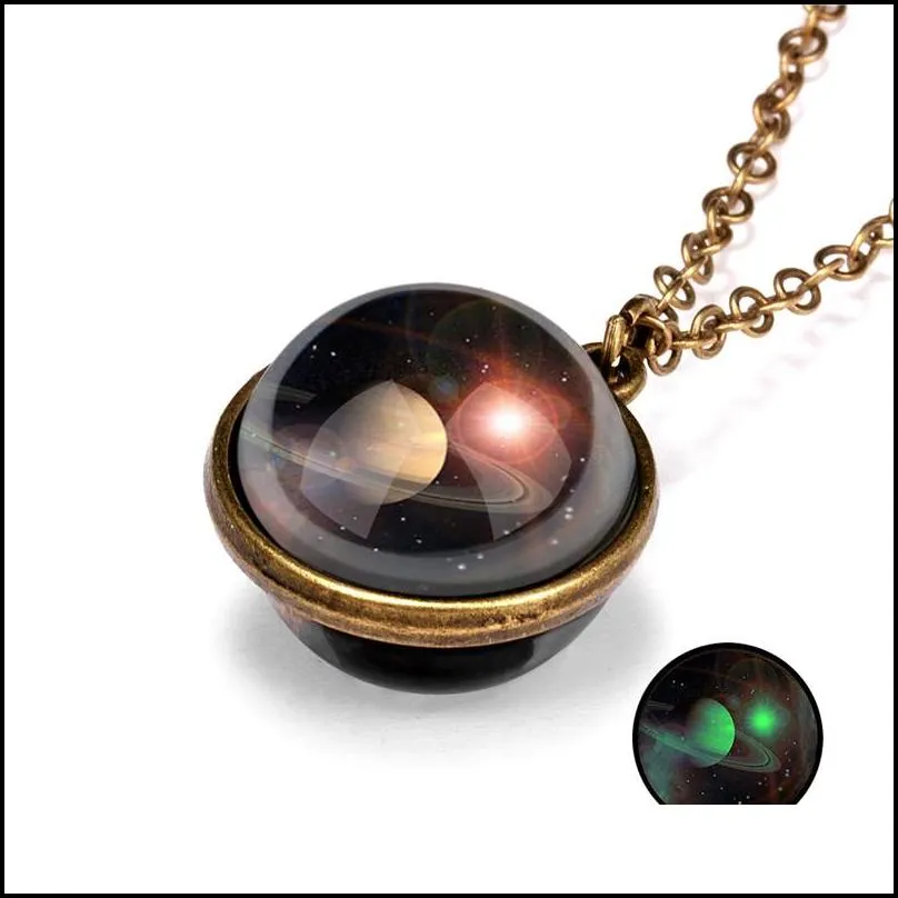 fashion statement gorgeous colorful hoop glass galaxy planet earth universe ball pendant link chain necklace glow in the dark