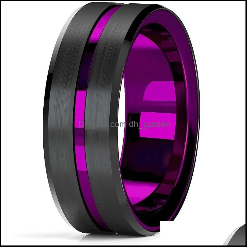 wedding rings fashion men 8mm black tungsten celtic dragon ring inlaid purple zircon punk stainless steel carbon fibre ringwedding