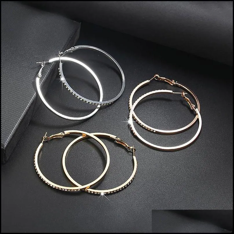crystal large hoops earrings for women trendy big circle round statement loop earring fashion party jewelry gift