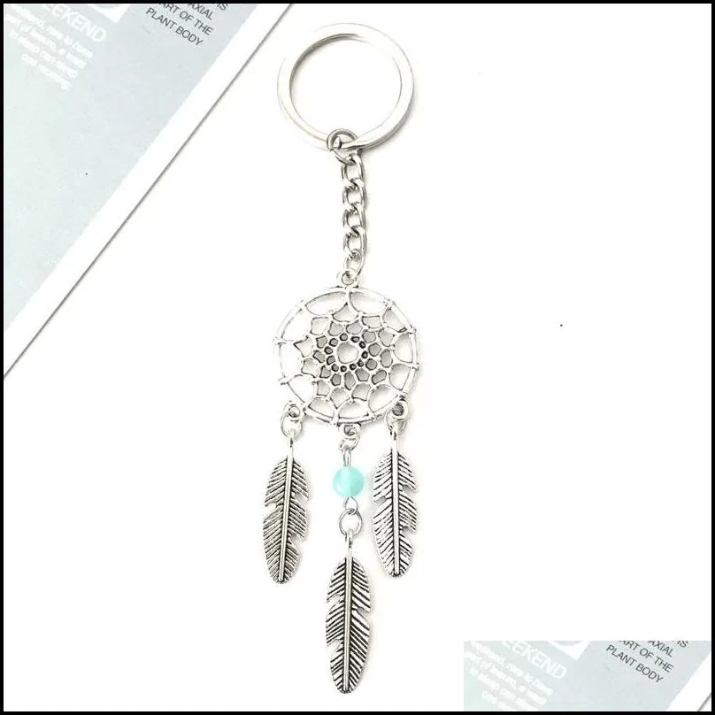 silvercolor dreamcatcher keychain feather leaf dreamnet catcher keyholder pink blue white bead hanging decoration