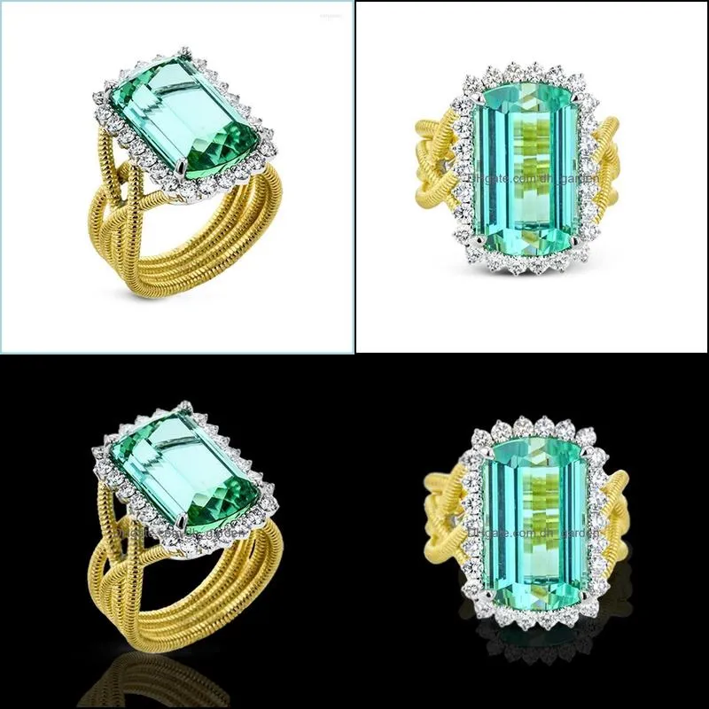 wedding rings trend gold twine cross for women square green cz stone inlay elegant lady fashion jewelry engagement ring giftwedding