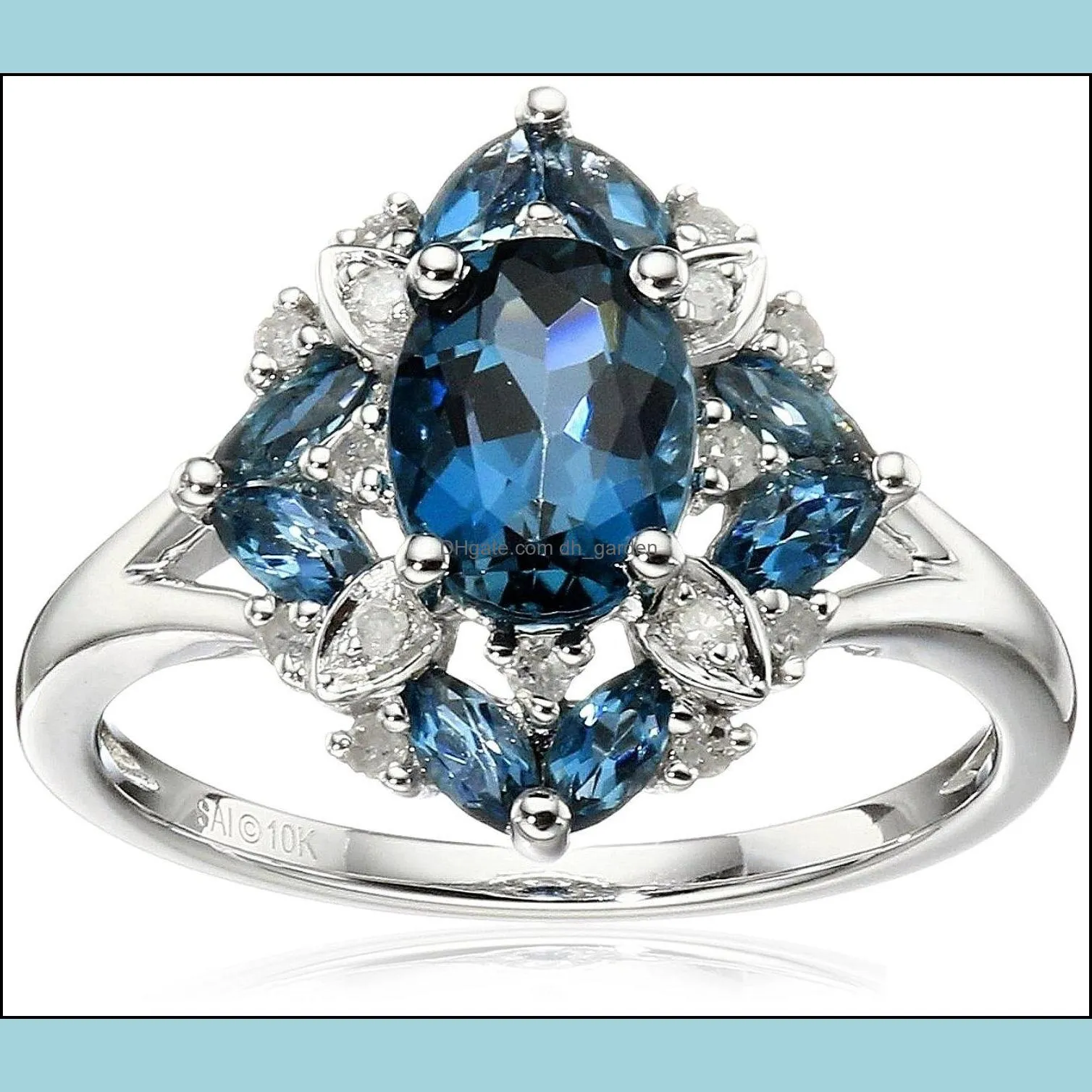 wish selling ladies party light blue gem ring silver plated accessories brit22