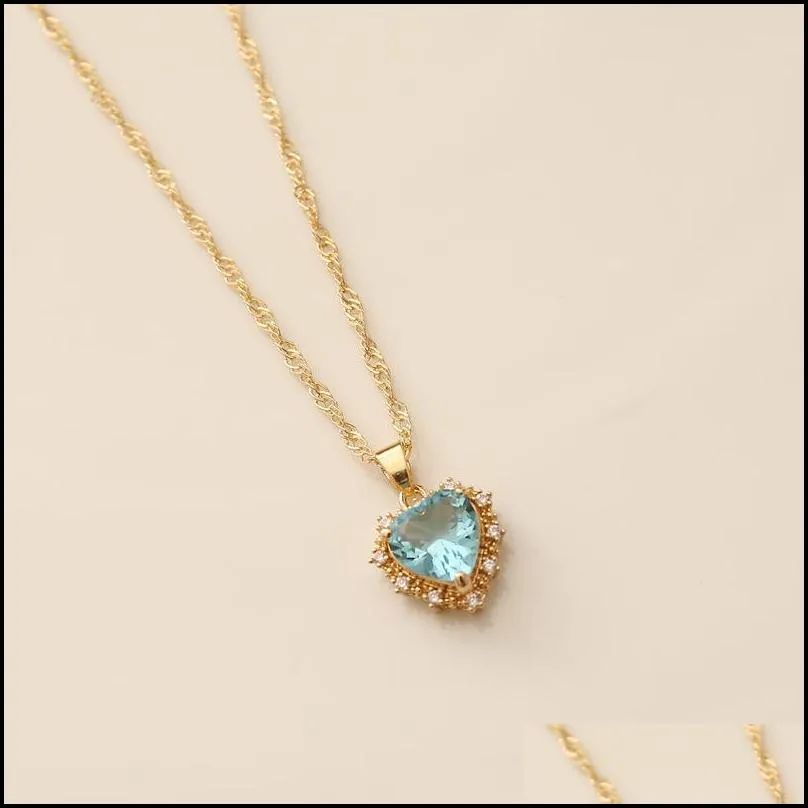 zircon crystal heart necklace for women love star gold chain copper charm collier boho jewelry gifts