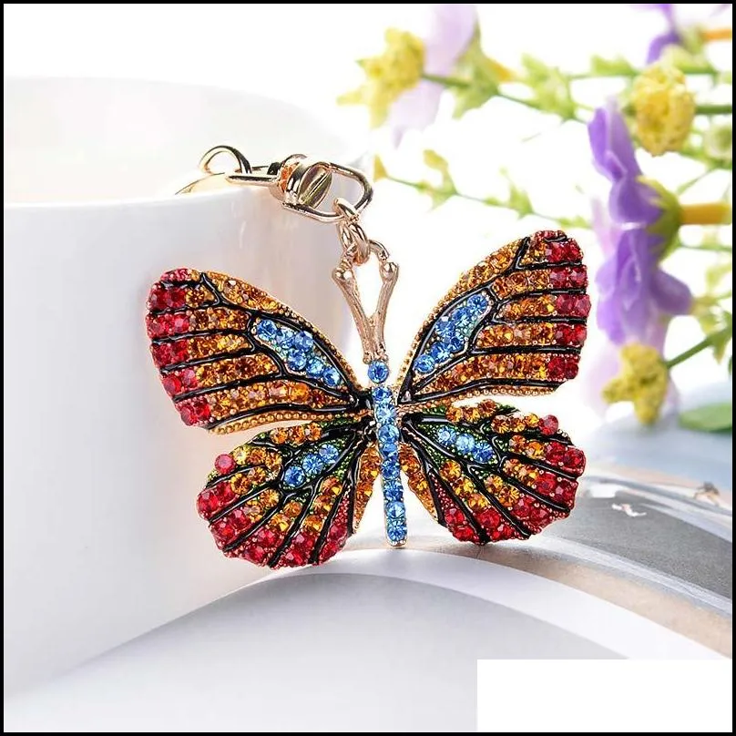 crystal butterfly keychain glittering full rhinestone alloy keychains for women girl car bag accessories fashion key ring