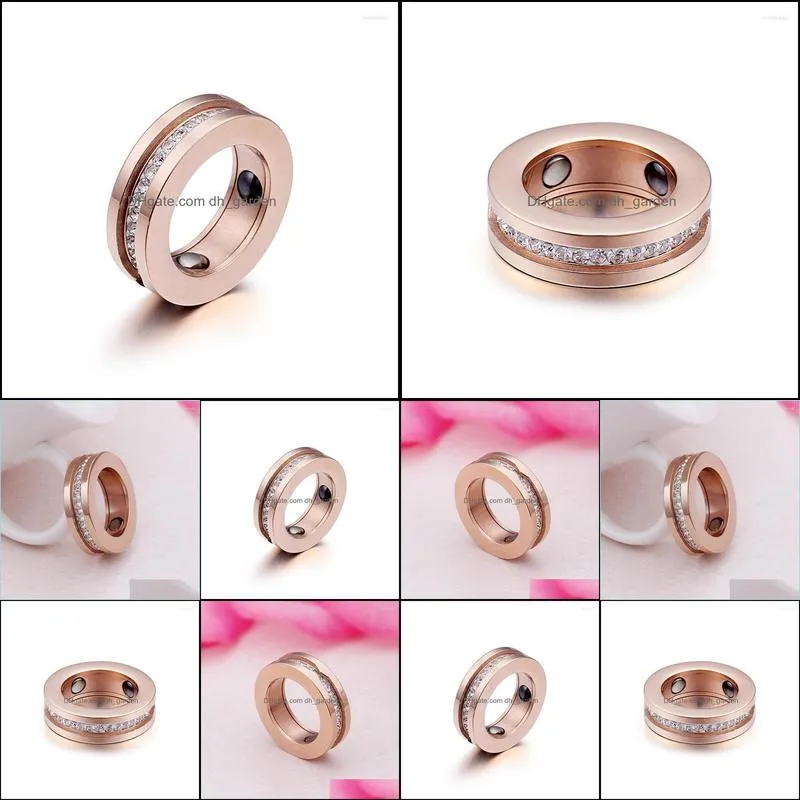 wedding rings magnet fitness healthy titanium steel rose gold color zircon eternity band ring finger for women wholesale r4870