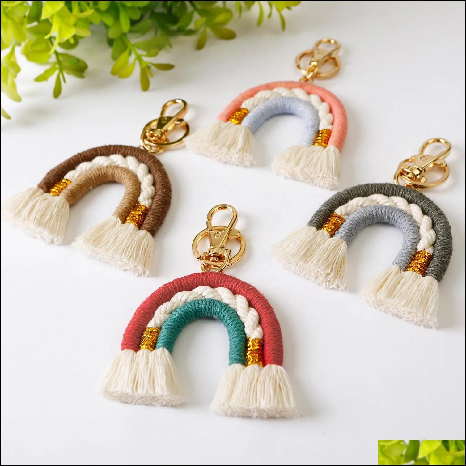 weaving rainbow keychains for women boho handmade key holder keyring macrame bag charm car hanging jewelry gifts 17 colors