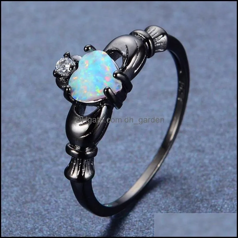 wedding rings elegant heart cut rainbow opal claddagh ring fashion white cz jewelry black gold filled engagement promise rb0565wedding