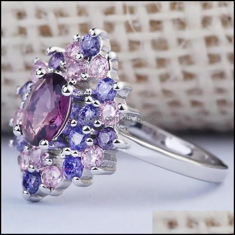 wedding rings elegant colorful zircon stone flower female white gold filled jewelry unique womens engagement for bridal