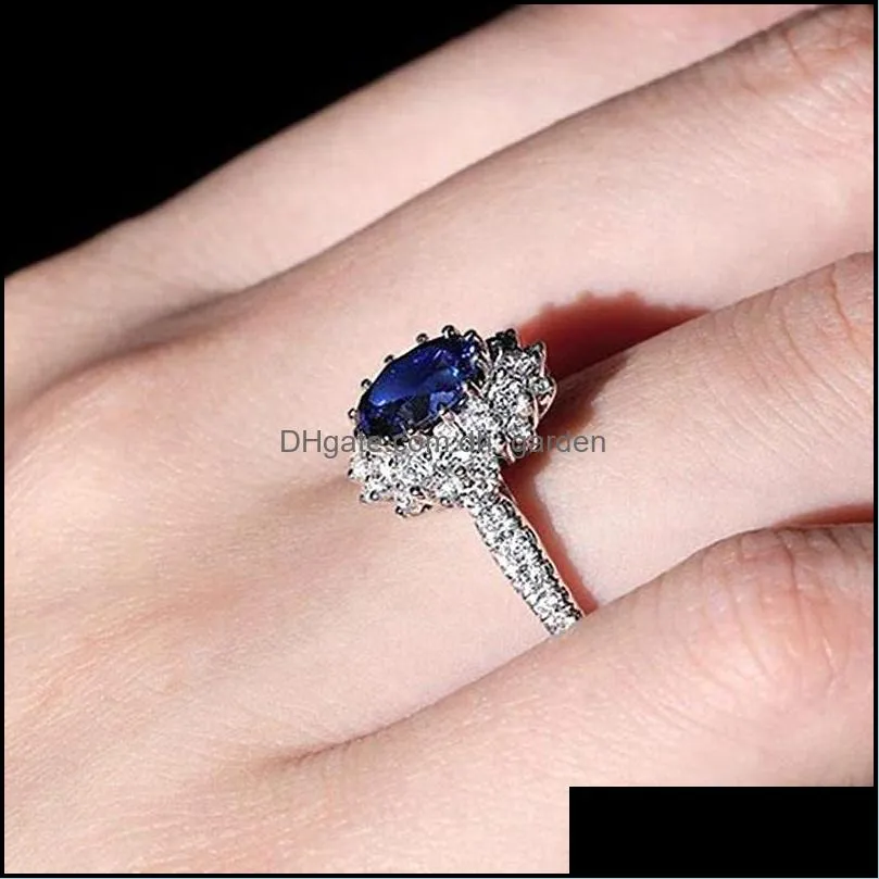 wedding rings luxury oval blue cz stone for women cubic zirconia engagement female anel vintage jewelry anelwedding brit22