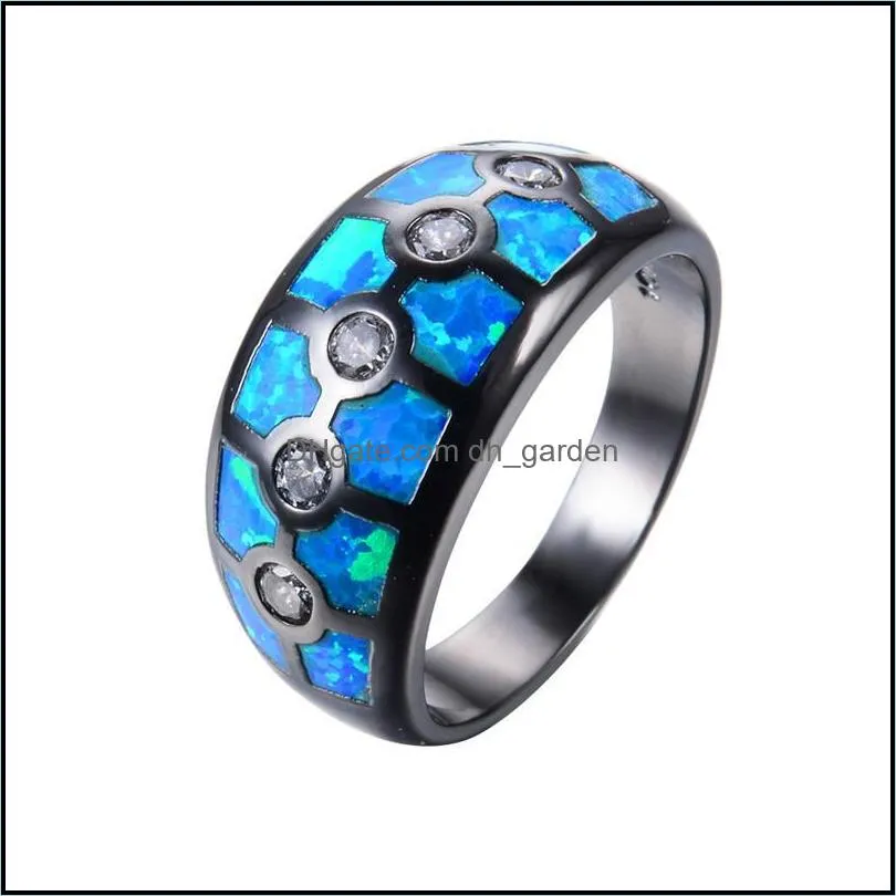 wedding rings cute female blue fire opal ring fashion 14kt black gold for women promise love engagement ringwedding brit22