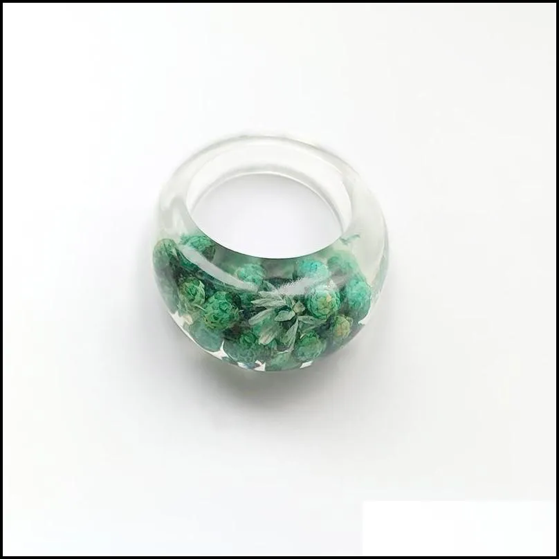 transparent acrylic dried flowers resin big ring for women exaggeration beautiful rose flower plant rings jewelry gift