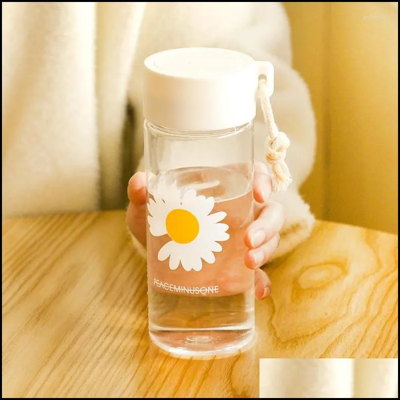 water bottles summer selling daisy bottle portable plastic cup ins student leakproof kettle frosted transparent flower tea simple