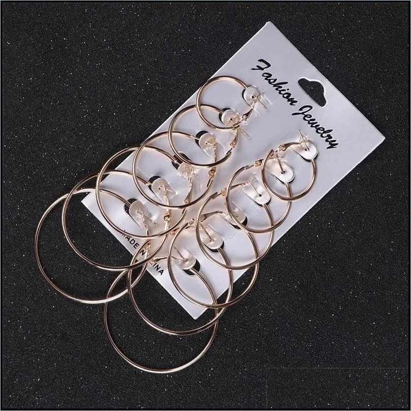 6 set steampunk gold color big hoop cuff earrings simple style earring high quality engagement party gift jewelry