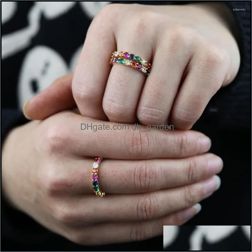 wedding rings 3mm round rainbow cz finger ring gold color 2022 summer colorful stacking engagement band for women