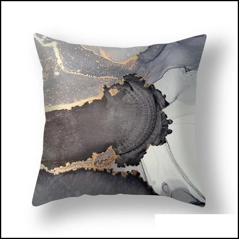 pillow case gray gold color marble cushion cover bloom rock pattern polyester 45x45cm sofa bedroomwork