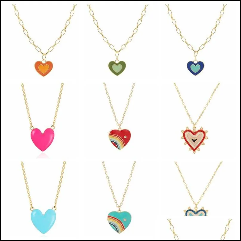 ins vintage multilayer color love heart necklace simple drop oil peach hearts necklaces for women girls fashion jewelry