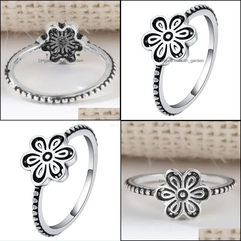 wedding rings 2022 collection authentic mystic floral flower stackable ring cz black enamel silver filled jewelrywedding brit22
