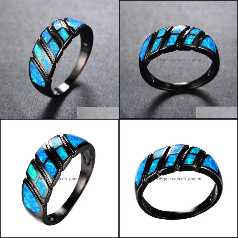 wedding rings unique style female blue fire opal ring fashion 14kt black gold for women promise small cross engagement ringwedding