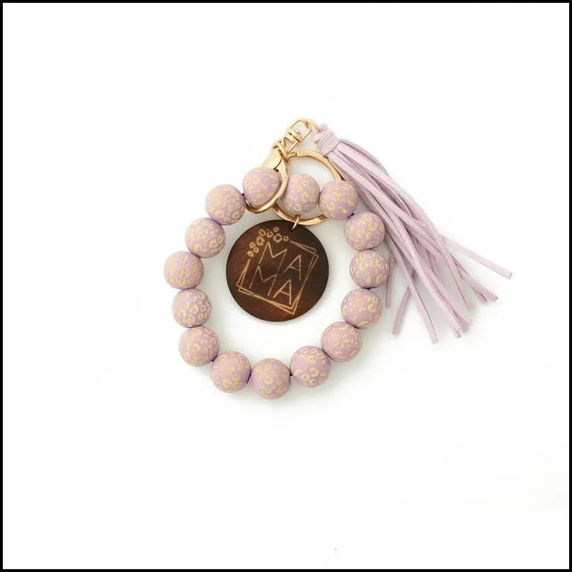 dhs mothers day letters printing wooden bead bracelet keychain sunflower wristlet beads womens bracelet keychains 8 colors
