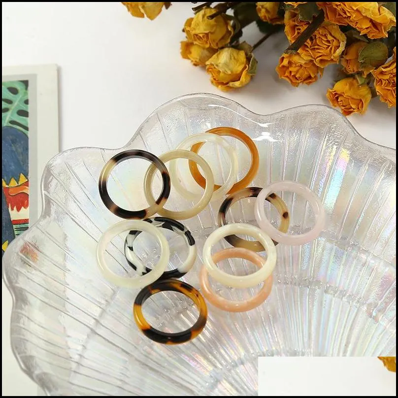 korea aesthetic colourful resin acrylic ring set for women geometric round rings girl temperament versatile jewelry