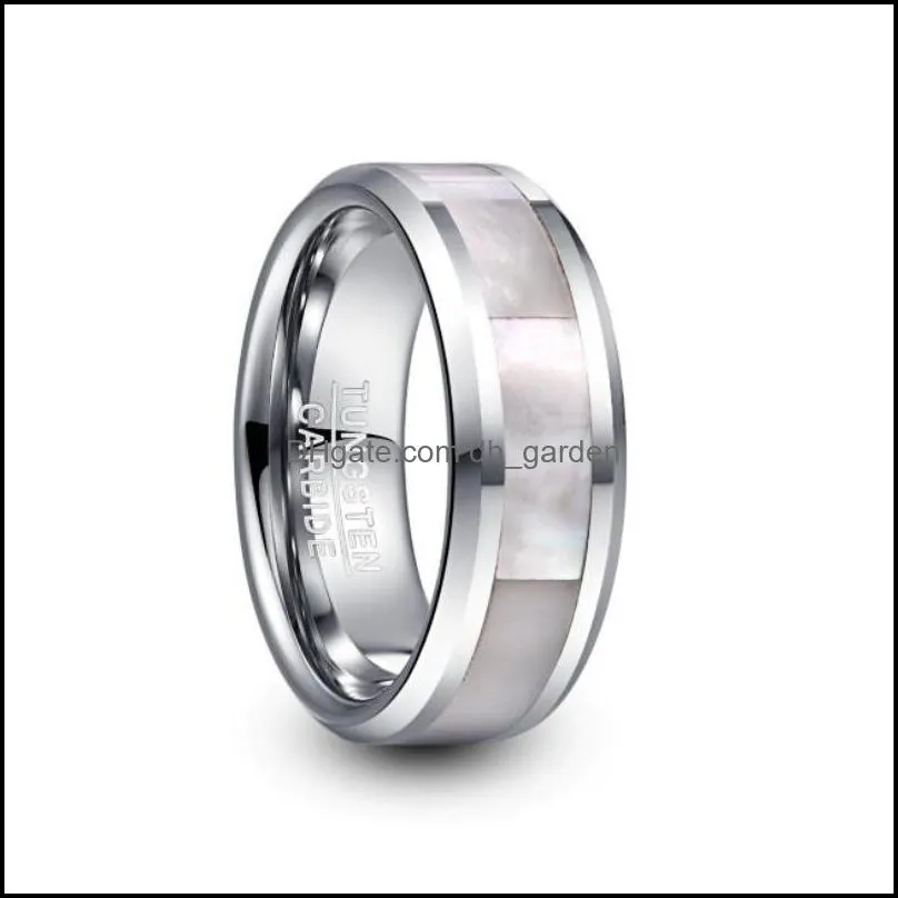 wedding rings 8mm wide steel color tungsten carbide ring mens inlay white fritillary men party jewelrywedding brit22
