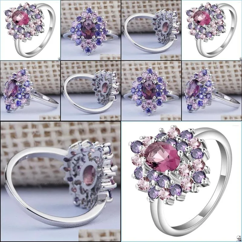 wedding rings elegant colorful zircon stone flower female white gold filled jewelry unique womens engagement for bridal