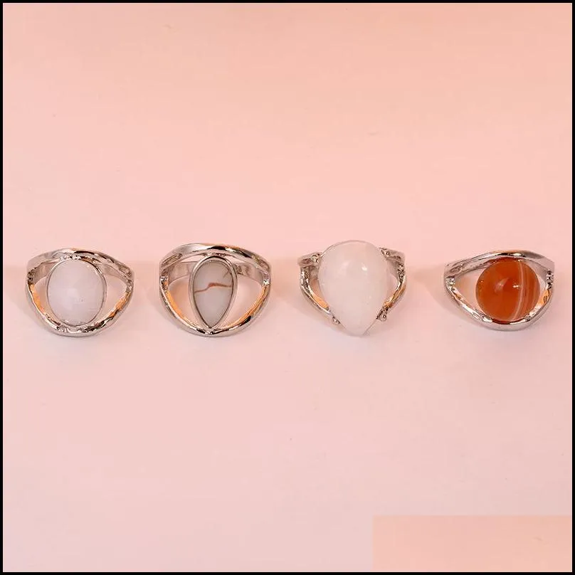 retro geometric square round stone ring set for women girls fashion colorful resin rings jewelry