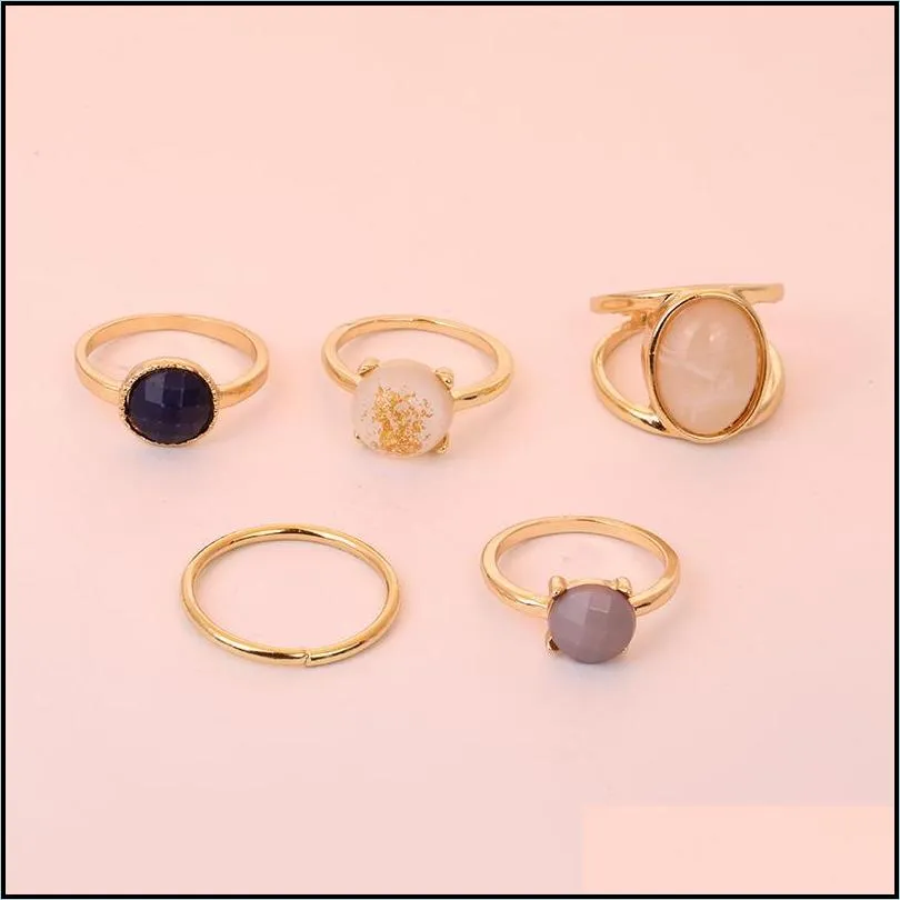 retro geometric square round stone ring set for women girls fashion colorful resin rings jewelry